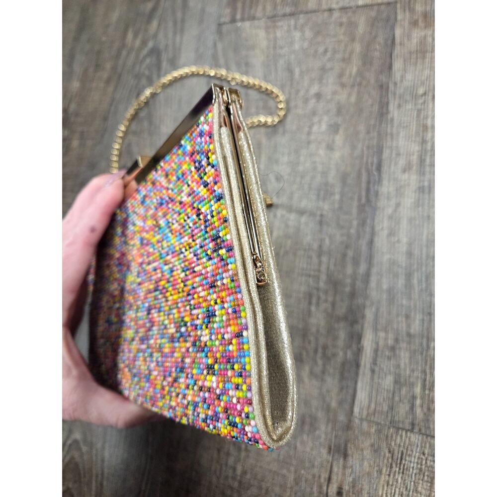 Nina NY Colorful Candy Rainbow Dot Gold Hardware Clutch Chain Purse - Picture 5 of 8